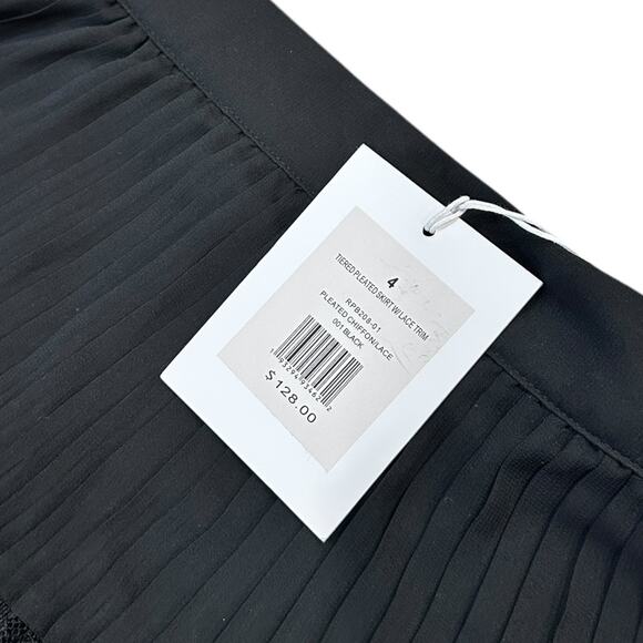 NWT Rachel Parcell Tiered Pleated Skirt with Lace Trim In Black - Picture 5 of 7